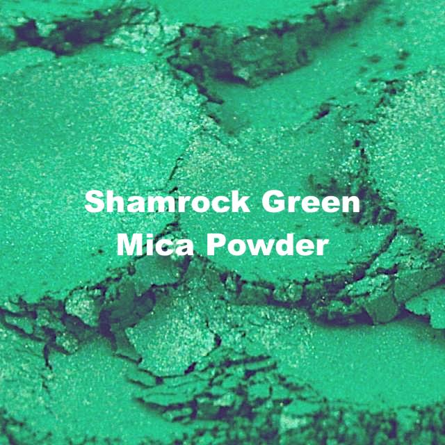 Close-up of Shamrock Green Mica Powder showcasing its shimmer and texture, ideal for crafting projects.