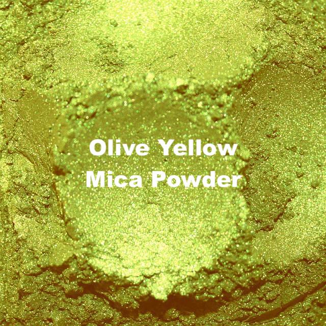 Olive Yellow Mica Powder in vibrant green hues, perfect for soap making, resin, and crafts. Versatile coloring agent.