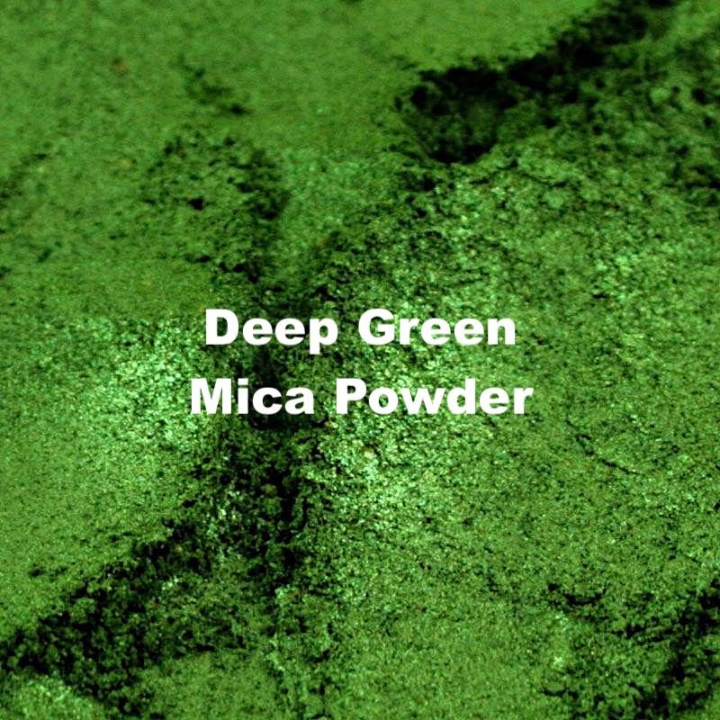 Deep Green Mica Powder displayed, highlighting its vibrant color for crafts and DIY projects.