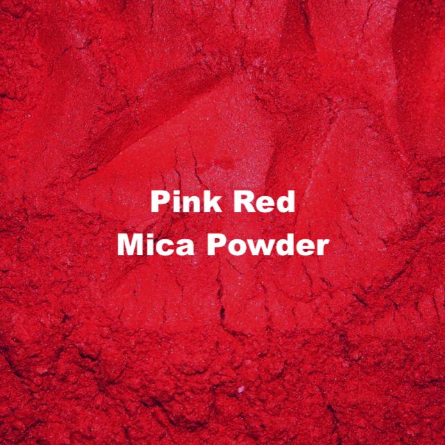 Vibrant pink-red mica powder for soap making and resin art.
