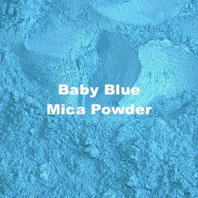Baby blue mica powder suitable for crafting, soap making, and other DIY projects. High-quality pigment for vibrant results.