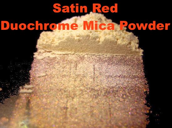 Satin Red Interference Mica Powder for DIY projects, adding depth and shine to crafts and soap-making.